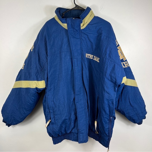 Vintage 90s Notre Dame Full Zip Puffer Jacket Sz XL Starter Blue Fightin Irish